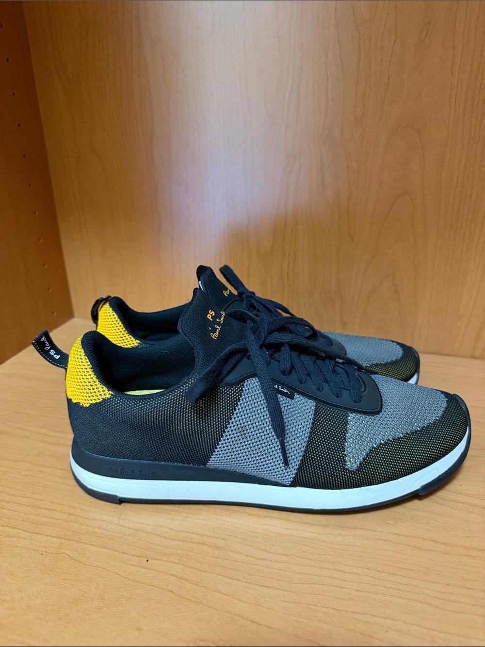 Paul Smith Men's Knit Lace-Up Sneakers in Black, Gray & Yellow